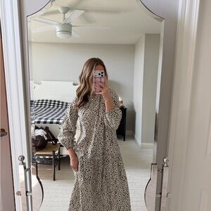 Who What Wear Cream and Black Printed Tiered Maxi Dress